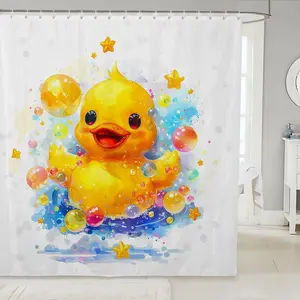 Kids Yellow Duck Shower Curtain Set, - Cartoon Rubber Ducks Bathroom Decor for Girls Boys for Duck Lovers Bathroom Set