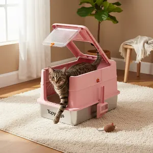 Topyangs Flip-top Stainless Steel Cat Litter Box, 3-in-1,Splash-Proof, Odor-Resistant, Detachable Cover,Multi-Functional,flip lid,Best Gift