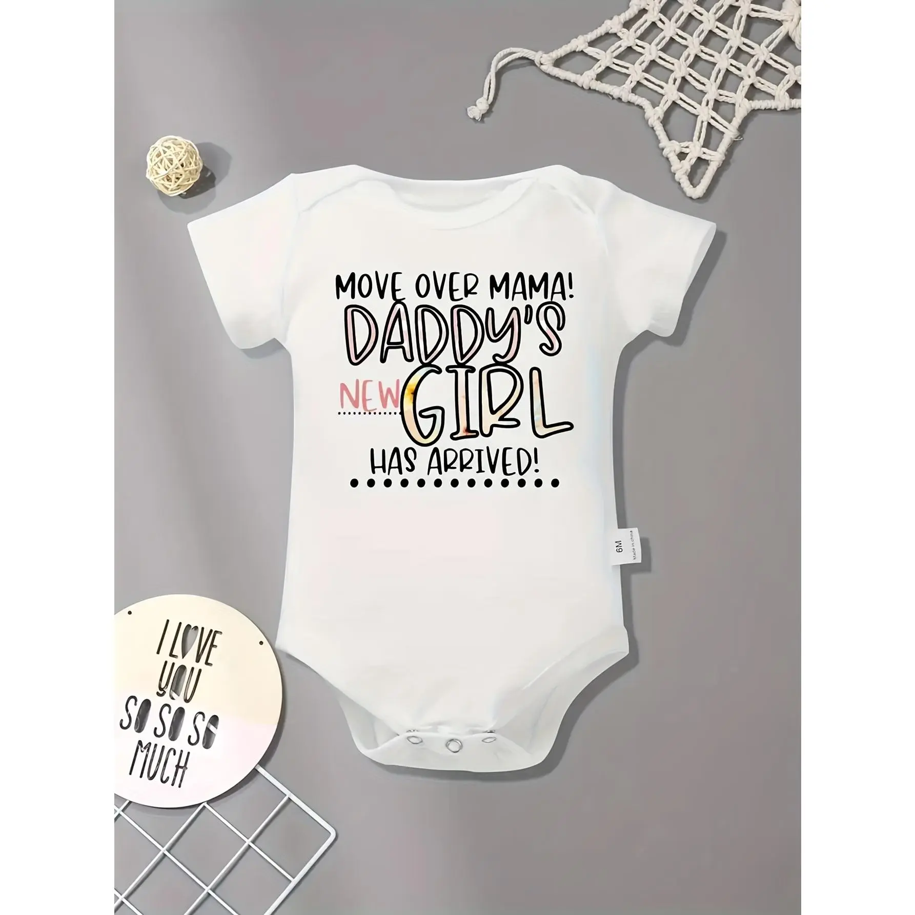Baby Girl Cotton-Polyester-Elastane Romper, White Soft Letter Print, Newborn-Sized Spring Summer Outfit, Daddy's New Girl Pregnancy Announcement Coming Home Clothes