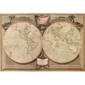 A New Map of the World – Antique 1800s Double Hemisphere Reproduction Wall Art Print (Kepler Style Ancient Map)