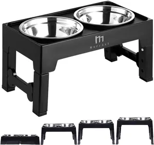 【Marchul】4-Height Adjustable Elevated Dog Bowls for Medium Large Dogs - 2 Deep Stainless Steel Bowls with Waterproof Silicone Mat - Raised Stand for Healthy Digestion & Joint Support - Non-Slip, Two-Bowl Raised Bowls
