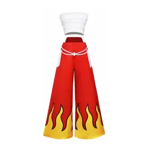 Erza Scarlet White Tube Top Red Flame Pants Cosplay Costume Set with White Bandage for Comic Con