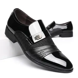 Men's Black and White Patent Leather Slip On Loafers XG with Mesh Detail Pointed Toe
