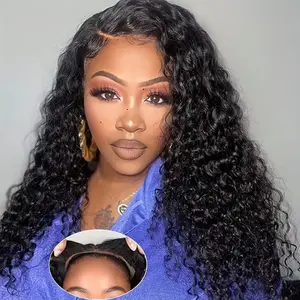 5X5 Water Wave Lace Closure Wigs Human Hair Upgraded Glueless Wig Put on And Go Glueless Wigs Human Hair Pre Plucked Pre Cut Ready to Wear Glueless HD Lace Front Wigs for Women 280% Density 16-34Inch