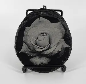 Rose Coasters Set - 4 Laser Engraved Floral Drink Coasters on Premium Black Slate for Elegant Table Protection & Home Decor