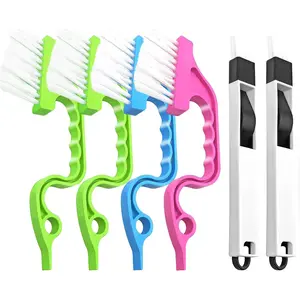 Crevice Cleaning Brush Tool, 6 Counts Handheld Crevice Cleaning Brush with Handle, 2 in 1 Broom Cleaning Brush for Window Track, Kitchen
