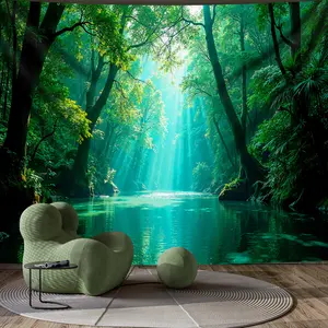1pc Extra Large Soft Sunlight Forest Lake HD Printed Tapestry, Polyester Fiber Wall Hanging, Birthday Gift, Room Decoration, Party Decoration, Suitable for Living Room Bedroom Dormitory, with Free Hanging Clip