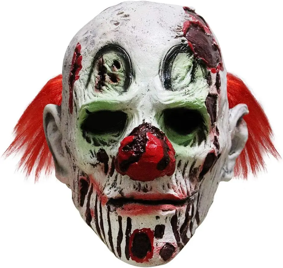 Adult Spooky Scary Evil Clown Mask - Horror Rubber Party Mask with Eye Detail, Blood Red Lips, Ice Face Design, Festive Costume Accessory