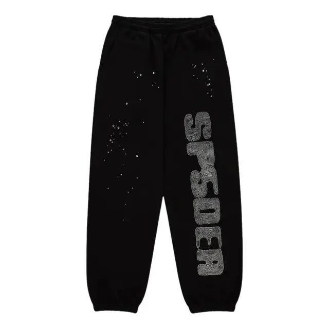 Sp5der Rhinestone Silk Sweatpant 'Black'