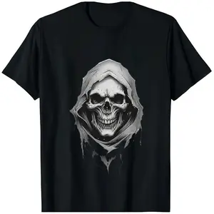 💀🖤[Viral TikTok Shirt][Skull Shirt] Grim Reaper Skull Graphic T-Shirt – Unisex Gothic Skeleton Cotton Short Sleeve Tee, Dark Art Streetwear for Men & Women