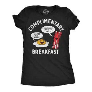 Womens Funny T Shirts Complimentary Breakfast Sarcastic Food Graphic Novelty Tee for Ladies Funny Womens T Shirts Cute Vintage Fashion Casual Ladies T-Shirt Gift Sarcastic Tops for Women Funny Food Top Women's Black -