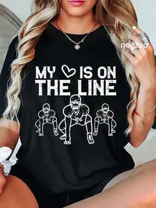 100% Cotton American Football My Heart Is On The Line Lineman Men Women T-Shirt