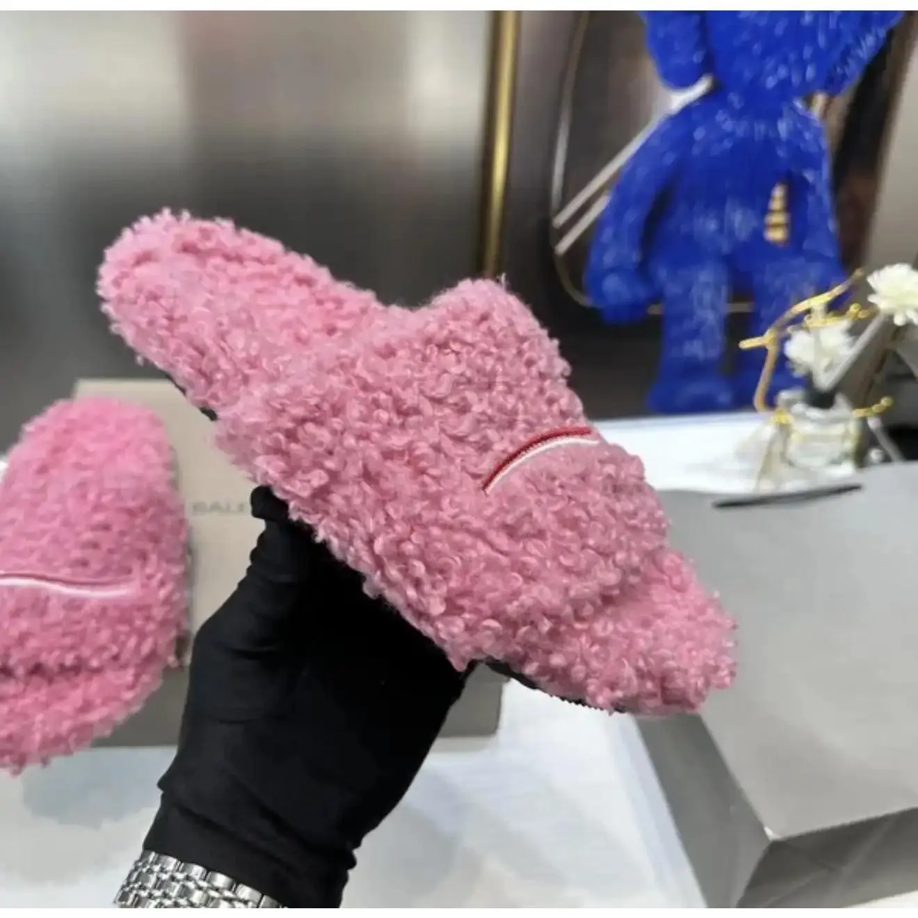 Women's Designer Fuzzy Slip-On Slides - Comfortable TPR Rubber Sole Slippers, Multi-Size, Cute Colors, Indoor-Outdoor Daily Cozy Footwear