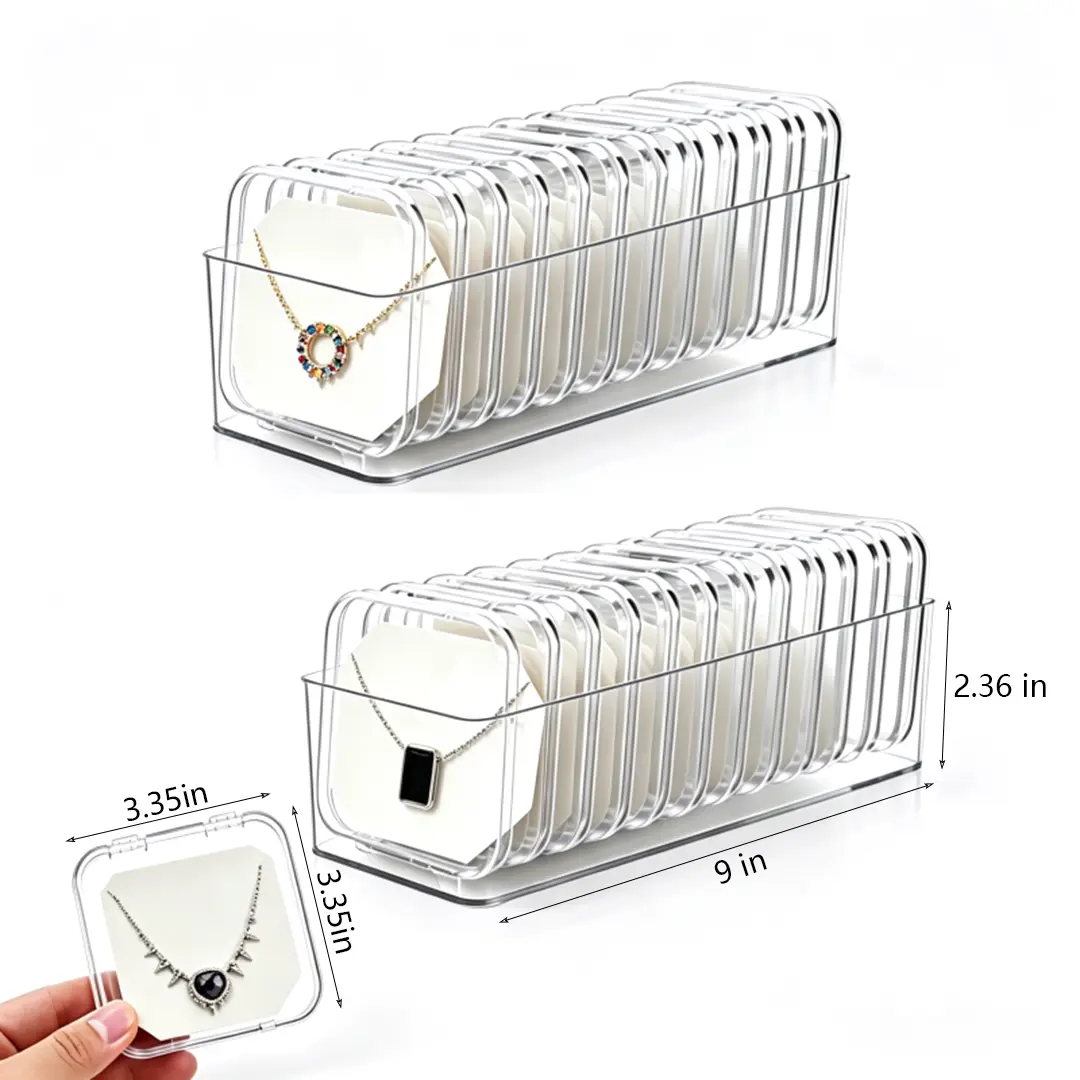 Transparent Jewelry Storage Box Set (12-Pack) - 1 Large Base Organizer (9x3.54x2.36in), 12 Transparent Compartments (3.34x3.34x0.7 in) , Portable Home Organizer for Beads, Bracelets,Necklace