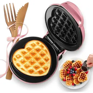 Mini Waffle Maker(Heart),Small Waffle Maker Keto,Mini Wafflera Iron for Kids Family and Individuals,4'' Non Stick Cooking Plates with Fast & Even Heating(Pink) Home Appliances