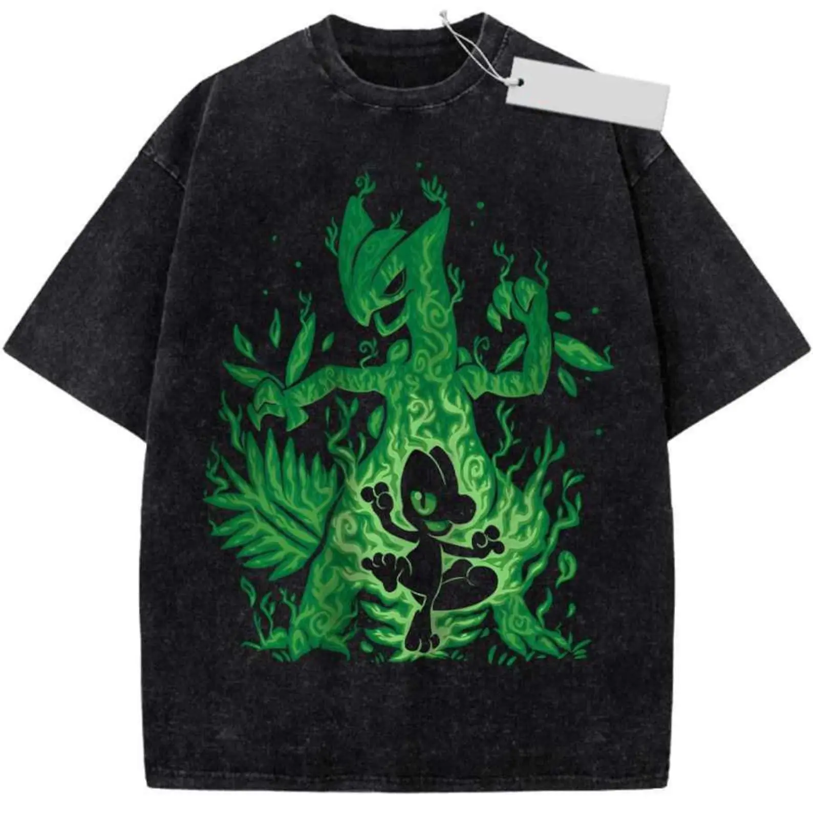 Vintage Treecko & Sceptile Washed T-Shirt, Pokémon Evolution Graphic Tee, Anime Oversized Shirt, Retro Gamer Streetwear