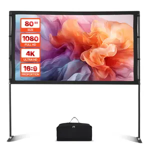 【Summervibes】VEVOR Projector Screen with Stand, 80 Inch 160° Wide Angle Indoor Outdoor Projection Screen, 16:9 4K HD Wrinkleless Portable Dual-Stand Screens with Carry Bag, for Movie Home Theater Presentation