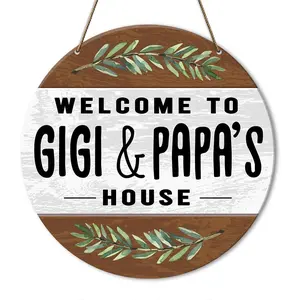 Welcome Decor Sign, Welcome Decorations for Front Door Porch, Rustic Hanging Home Decor for Wall, Housewarming Gifts for Grandma Gigi Mimi Papa Grandparent, Gigi And Papa's House