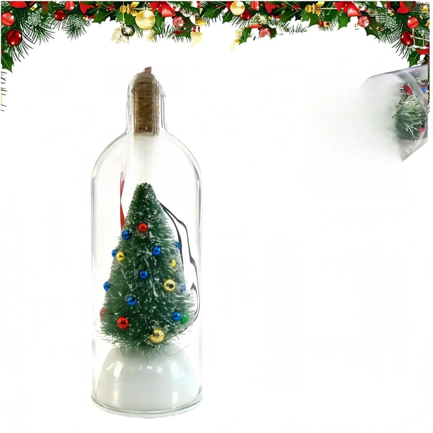Christmas Tree Message in a Bottle Recording - Recordable Message in a Bottle Voice Recording Ornament - Recordable Christmas Ornament with Snowy Scene for Family Friends Lovers Unique Xmas Gift (1)