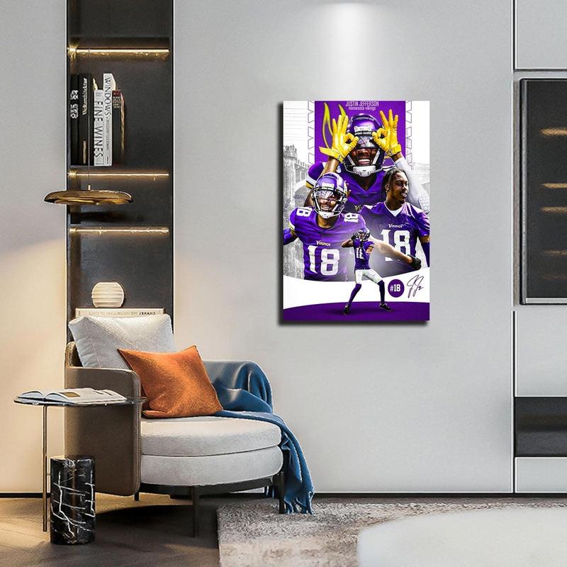 Justin Jefferson Poster Justin Jefferson Canvas Poster Wall Decor Paintings for Living Room Bedroom Decoration LCVME (12"x8")