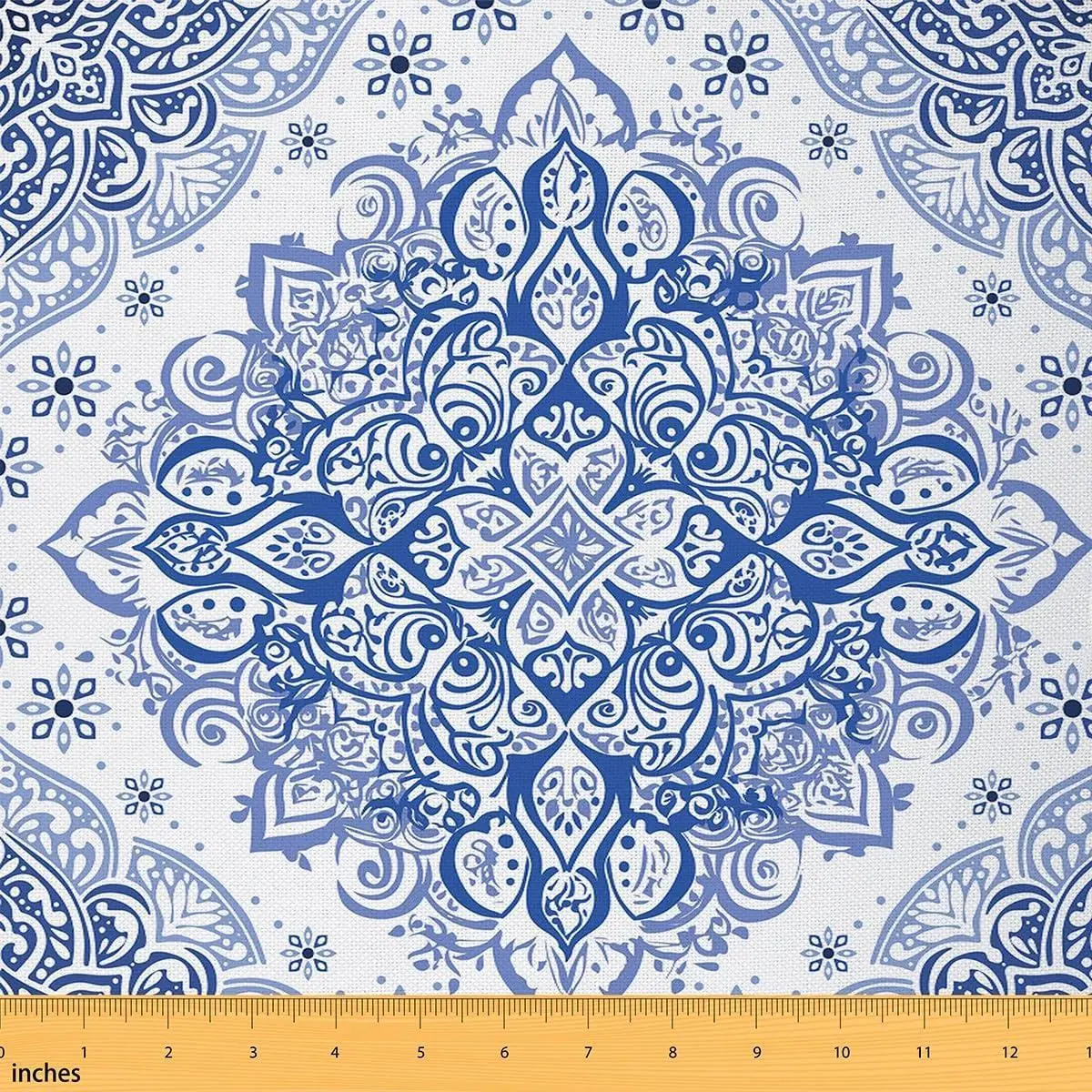 Bohemian Mandala Lotus Fabric Watercolor Boho Floral DIY Sewing Craft Hobby Fabric Vintage Irregular Geometric Decorative Fabric Soft Flannel Polyester No Stretch