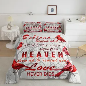 Super Soft Microfiber Cardinal Bird Designer Comforter Set - Farmhouse Red Birds Luxury Bedding, Tree Branches Decor Nature Bed Set, Bed Sets