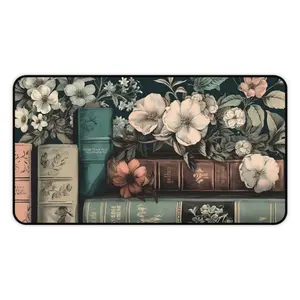 Floral Vintage Books Desk Mat, Vintage Books Mouse Pad, Home Office Accessory, Large Gaming Mat for Book Lover, Vintage Library Desk Mat