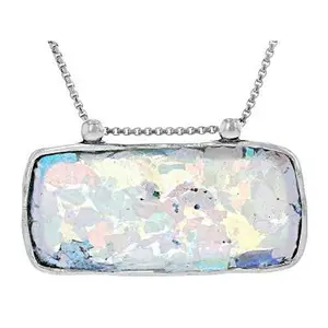 JTV Roman Glass Sterling Silver Bar Necklace 36x16mm