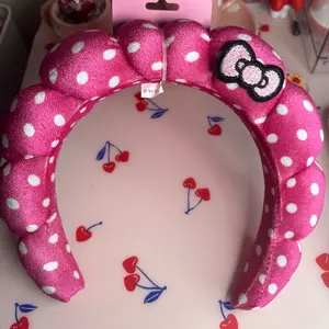 Cute Pink Polka Dot Spa Headband with Decorative Bow,Comfortable Fit, Soft absorbent Fabric Design