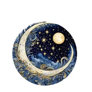 Artificial Leather Round Mouse Pad, Starry Sky and Moon Theme, Gaming Mouse Pad, Desk Mat, Portable and Easy to Clean, Party and Birthday Gift, Dreamy Artistic Trendy Design Size 20X20cm