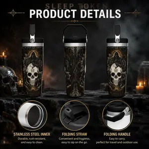 30oz Sleep Token Themed Tumbler with Handle & Straw Large Capacity Insulated Leakproof Stainless Steel Travel Mug for Hot & Cold Drinks Boys Girls Teens Band Fan Gift Collectible Cup Back to School Graduation Gift Music Fan Merchandise Souvenir Travel Cup