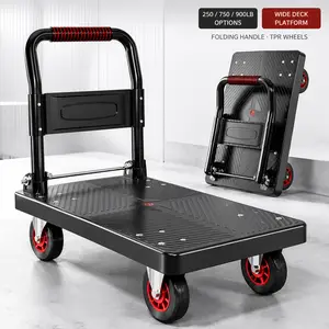 Heavy Duty Platform Truck, Folding Flatbed Cart with Smooth Wheels for Warehouse, Garage and Workshop Use