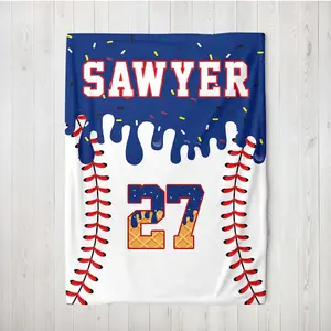 Custom Baseball Drip Blanket, Personalized Ice Cream Drip Baseball Blanket, Ice Cream Drip Baseball, Baseball Blanket,Baseball Birthday Gift