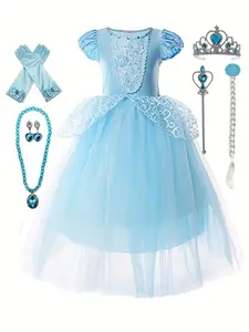 LOEL Princess Cinderella Costume Girls Dress Up With Accessories for 3-12 Years