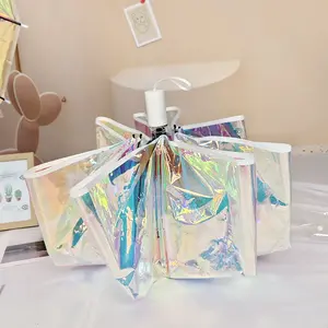 1pc Laser Rainbow Transparent Umbrella, Automatic Thickened Foldable Creative Rainproof Windproof, Student Gift, Christmas Present