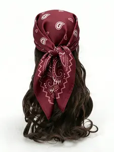 Luxury Square Scarf for Women, Paisley Hijab 65x65cm, Elegant Neckerchief, Soft Faux Silk, Casual All-Season Accessory, Fashion Hair Scarves