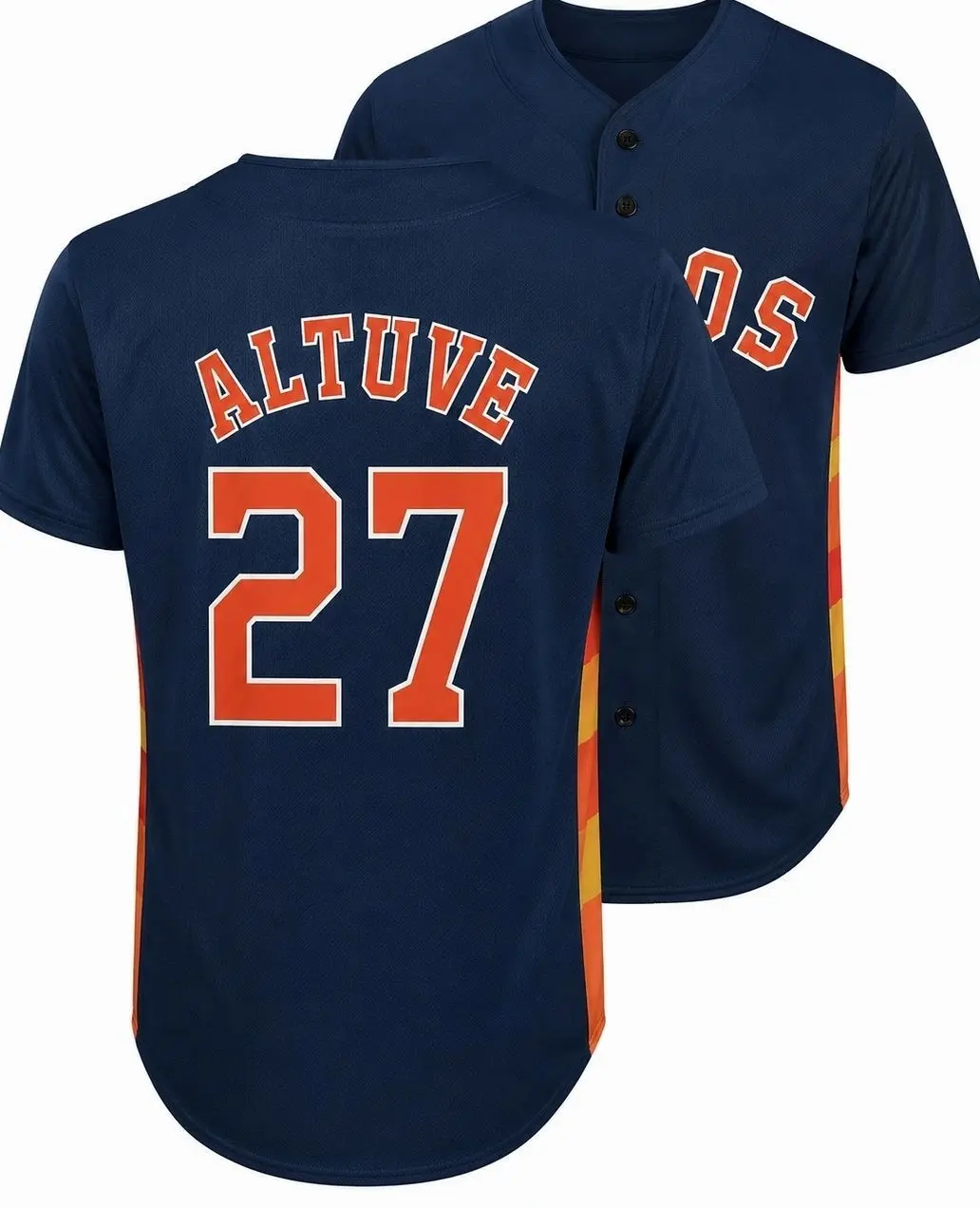 All-over Print Baseball Jersey Without Piping, Navy Orange Baseball Uniform, Altuve #27 Sports Fan Jersey, Lightweight Athletic Apparel Z