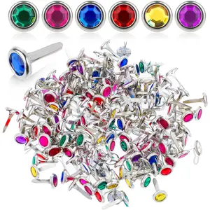 150 PCS Brads Paper Fasteners Colorful Gem Split Pins, Brass Mini Brads Paper Crafts Fixed Paper Crafts, Brads Paper Fasteners for Schools, Handicrafts, Festivals(0.3 * 0.6inch)