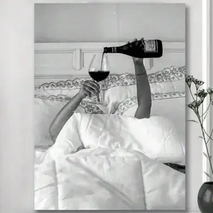 (Framed Frameless Poster Optional)-Vintage Black And White Pictures Wall Art Aesthetic Poster  Wine Print  Funky Home Wall Decor For Living Bathroom Room Bar Cart