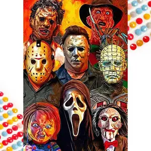 5D DIY Full Drill Round Diamond Painting - Diamond Painting Kits, Diamond Art Kit Horror Movie Characters Mosaic, Canvas - DIY Decor, Home Wall Art, Suitable for Halloween, Christmas, Birthday, and Anniversary Gifts