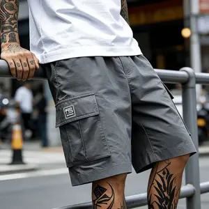 VV Selected — Men’s Cargo Shorts — Large number of pockets with a fashion label on the side; lightweight, breathable utility work shorts; summer casual hiking bottoms for street and outdoor wear