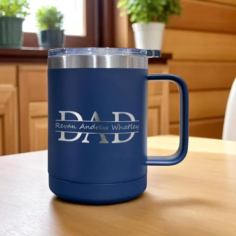 Personalized Coffee Mug for Dad: Laser Engraved Stainless Steel 15oz Cup, Gift for Daddy