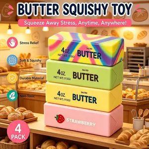 4-Pack New Butter Squeeze Stress Relief Toy, Ultra Soft Slow Rebound Squishies Press Toy, Vibrant Realistic Butter Stick Design, Anxiety Relief Sensory Toy