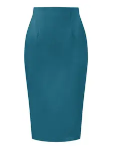 INSPIRE CHIC Women's Wear to Work Pencil Skirts Business Knee Length High Waist Bodycon Suit Skirt Blue Green