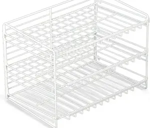 Powder Coated Steel Can Dispenser Organizer - 3-Tier, Adjustable Shelves, Holds 27 Standard-Size Cans, White Racks