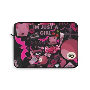 Pink Collage 'I'm Just a Girl' Laptop Sleeve Cute Bratz-Inspired Tech Case with Durable Polyester Exterior & Plush Fleece Interior for Shock Absorption