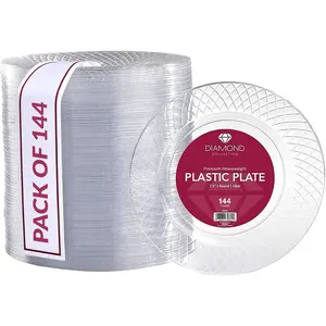7.5 Inch Clear Plastic Plates - 144 Ct Disposable Heavy Duty Appetizer Plates, Elegant Clear Plasticware for Weddings, Parties, Holiday Disposable Dessert Plates, Salad Plates for Events