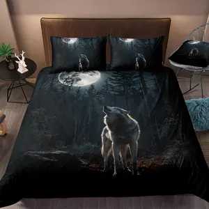 Wolf & Moon Print Bedding Set, 3 Counts/set Including 1 Count Quilt Cover & 2 Counts Pillowcase without Filler, Soft Bedding Set for Home Bedroom, Duvet Set, Duvet Covers, Duvet Cover Sets