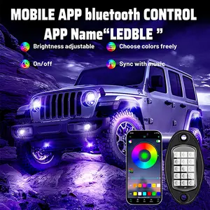 4 pcs Car RGB LED Rock Lights Underglow Multicolor Neon Light Kit with APP Bluetooth Control/Music-controlled Mode Under Glow Lights for Trucks SUV Golf Cart ATV Pickup Off Road