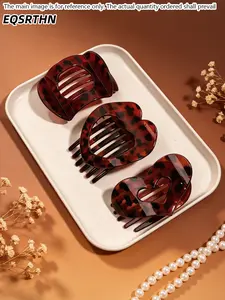 3pcs Vintage Tortoise Shell Hair Claw Clips Set Large Acetate Leopard Hair Catch Barrettes Heart Square Nonslip Strong Hold Hair Accessories Styling Tools Holiday Birthday Gift for Women Thick Thin Hair